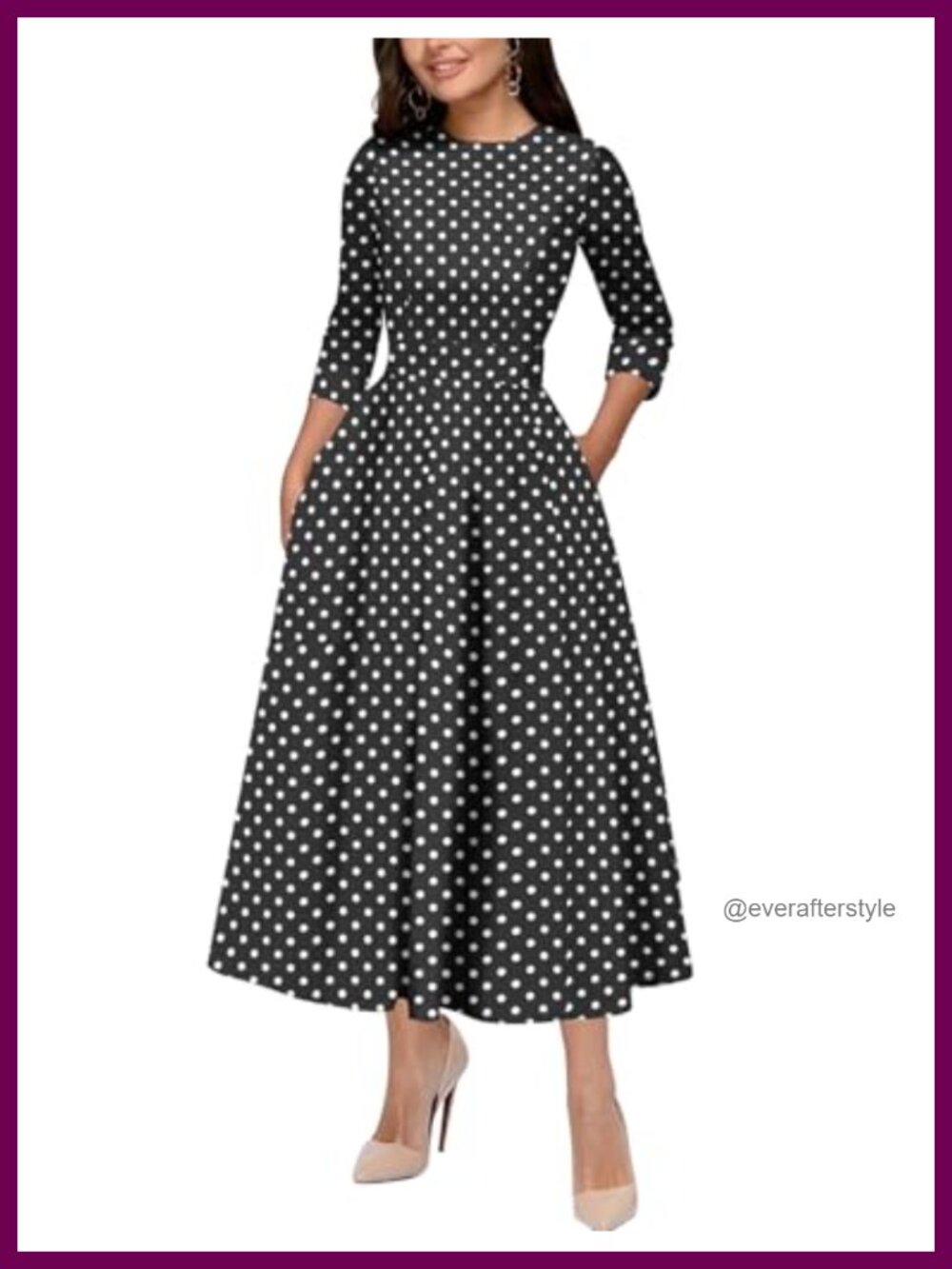 Cotton Spandex 1950s Retro Cocktail Midi Dress A-Line Pockets